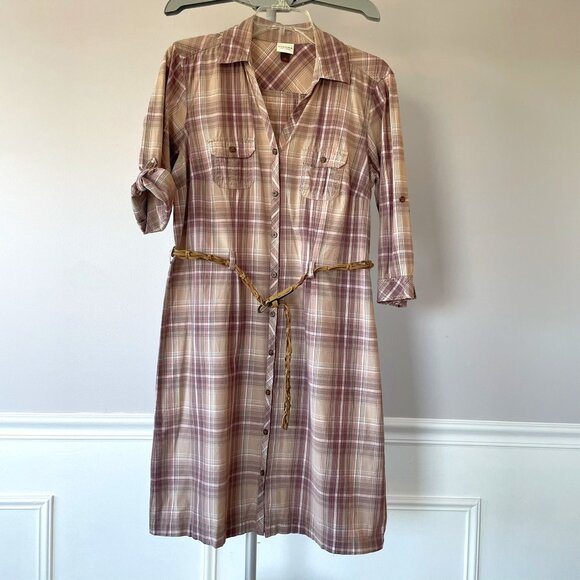 Sonoma Dresses & Skirts - Sonoma Belted Plaid Shirt Dress Tan with Cream, Pink and Purple Medium